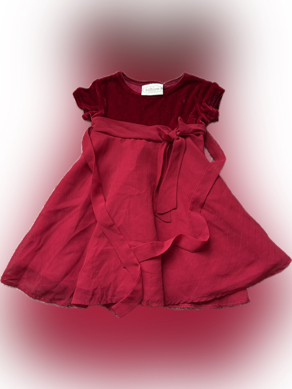 Kids Velvet-Top Formal Dress with Sash